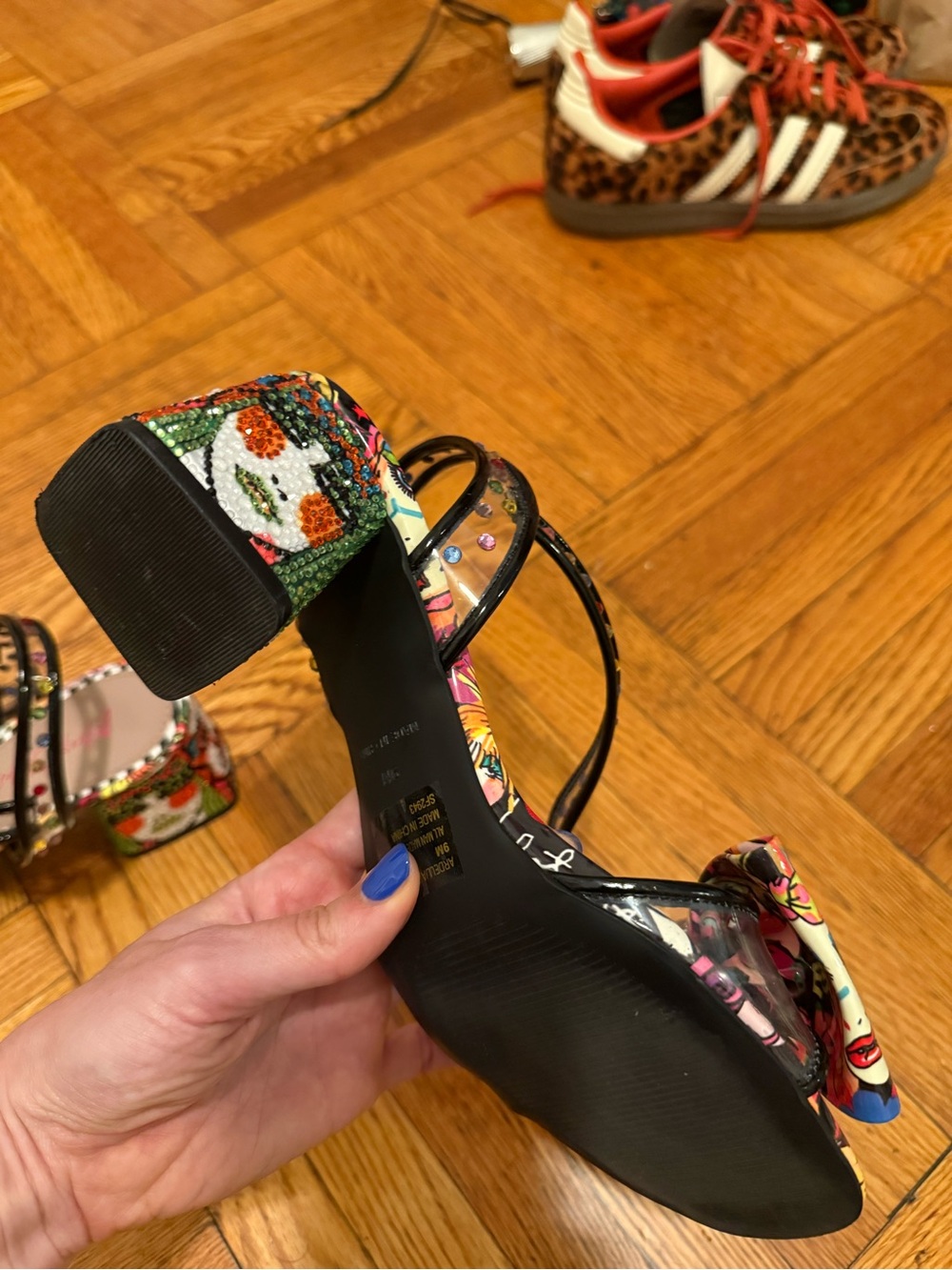 Like New!! Betsey Johnson Multicolor Embellished Block Heel Sandals - Picture 12 of 12